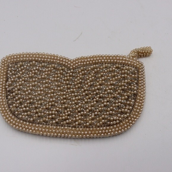 Vintage Small Beaded Clutch Ivory & White Japan Evening Bag - Picture 2 of 8